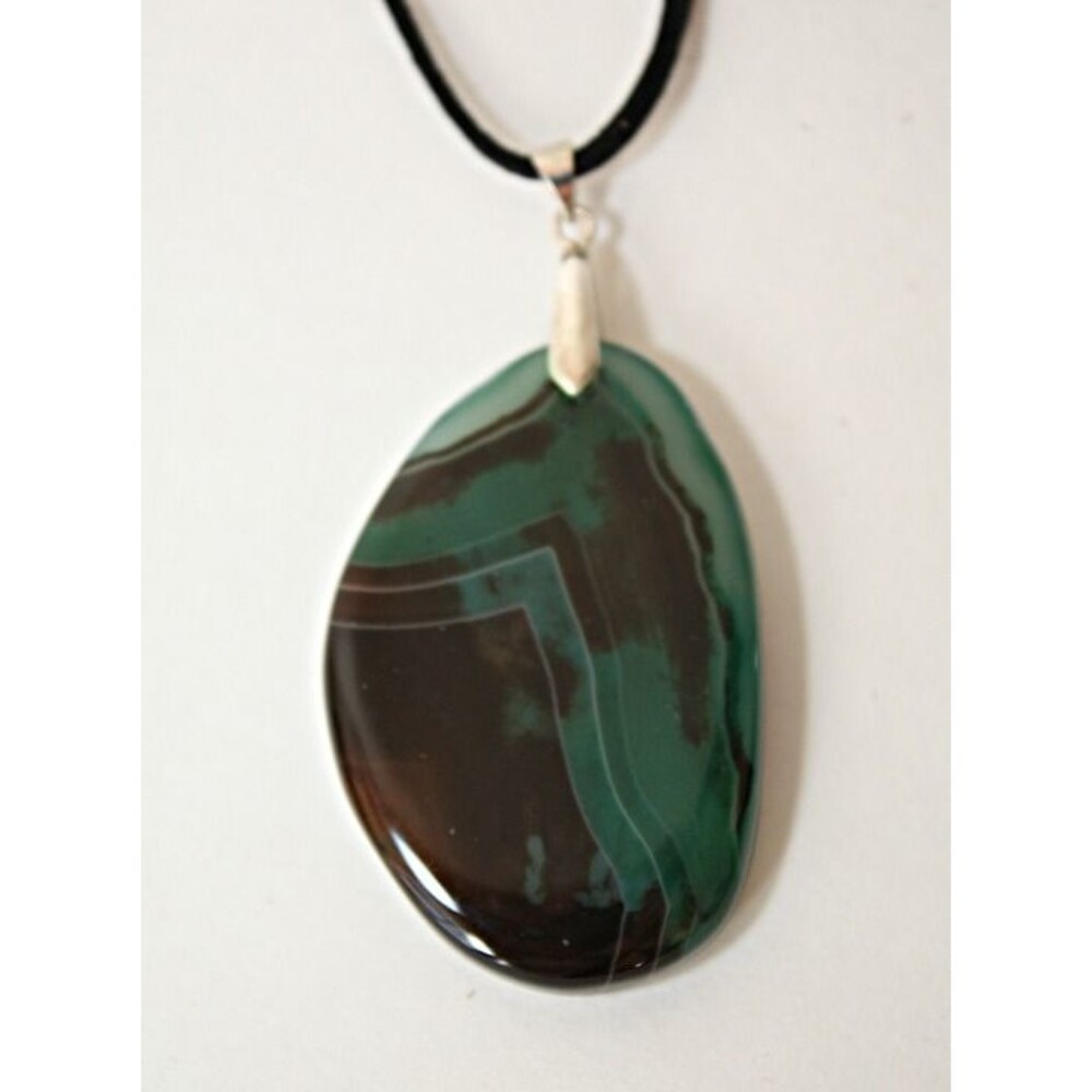 OOAK Unique Agate Pendant Necklace Green Brown Stone Statement Handmade Jewelry